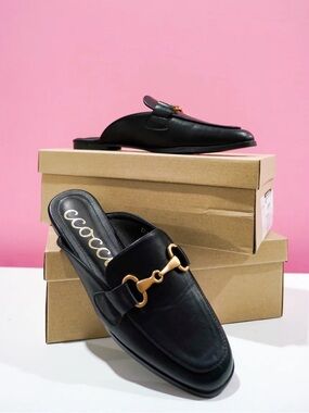 CCOCCI Eileen Black Mule Slide Slip-On Mules with Gold Horsebit-Size 10-NWT